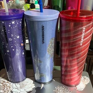 Starbucks Glittery Tumbler Trio - Purple, Blue, Red